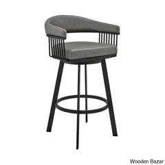 Robinetto Swivel Counter And Bar Height Stool With Arms Footrest In Faux Leather Metal