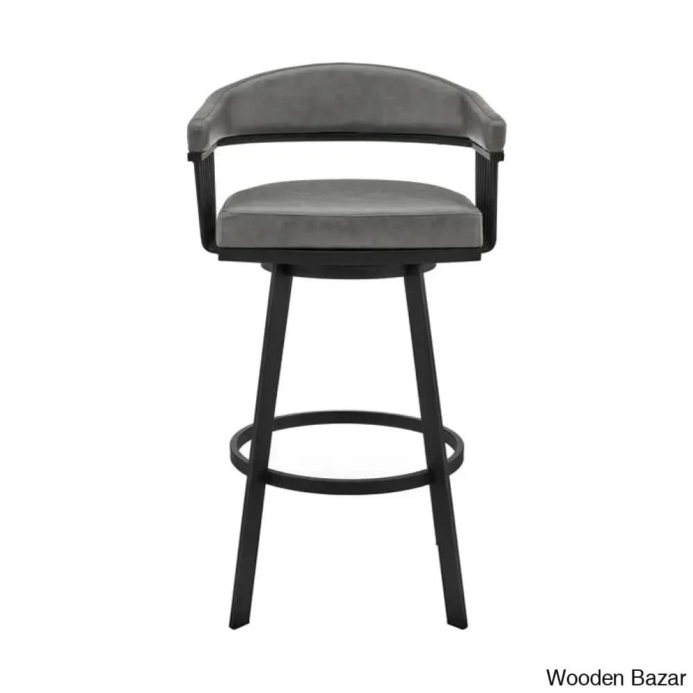 Robinetto Swivel Counter And Bar Height Stool With Arms Footrest In Faux Leather Metal