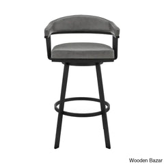 Robinetto Swivel Counter And Bar Height Stool With Arms Footrest In Faux Leather Metal