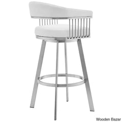 Robinetto Swivel Counter And Bar Height Stool With Arms Footrest In Faux Leather Metal