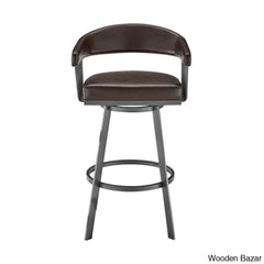 Robinetto Swivel Counter And Bar Height Stool With Arms Footrest In Faux Leather Metal