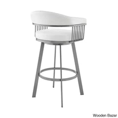 Robinetto Swivel Counter And Bar Height Stool With Arms Footrest In Faux Leather Metal