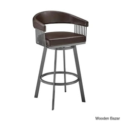Robinetto Swivel Counter And Bar Height Stool With Arms Footrest In Faux Leather Metal