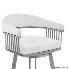 Robinetto Swivel Counter And Bar Height Stool With Arms Footrest In Faux Leather Metal