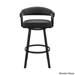 Robinetto Swivel Counter And Bar Height Stool With Arms Footrest In Faux Leather Metal