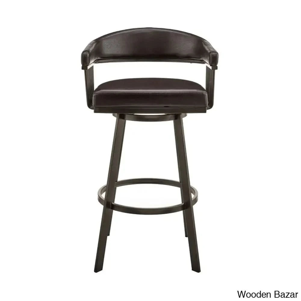 Robinetto Swivel Counter And Bar Height Stool With Arms Footrest In Faux Leather Metal