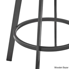 Robinetto Swivel Counter And Bar Height Stool With Arms Footrest In Faux Leather Metal