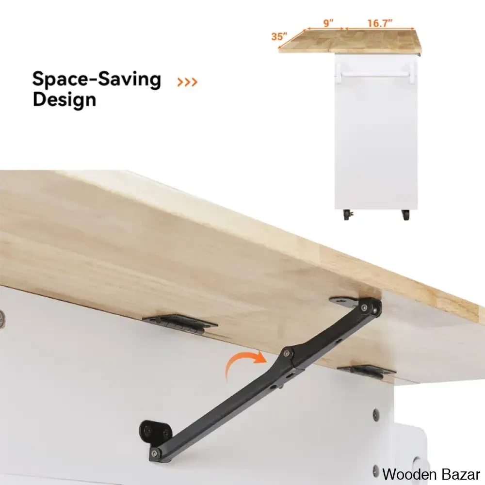 Ronzel 35āāW Rolling Kitchen Trolley Cart Cabinet Kitchen Island With Storage Solid Wood Drop