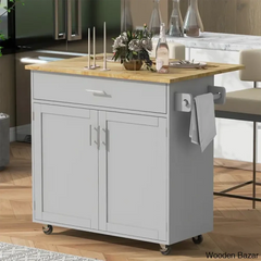 Ronzel 35āāW Rolling Kitchen Trolley Cart Cabinet Kitchen Island With Storage Solid Wood Drop