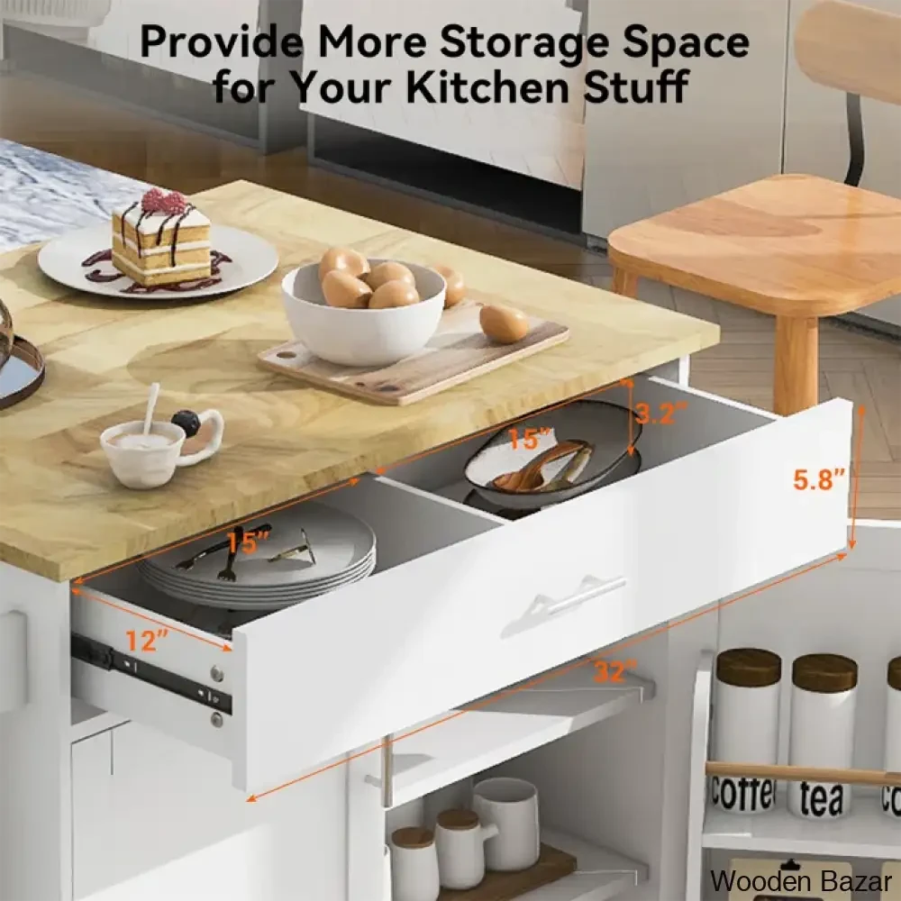 Ronzel 35āāW Rolling Kitchen Trolley Cart Cabinet Kitchen Island With Storage Solid Wood Drop