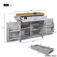 Ronzel 35āāW Rolling Kitchen Trolley Cart Cabinet Kitchen Island With Storage Solid Wood Drop