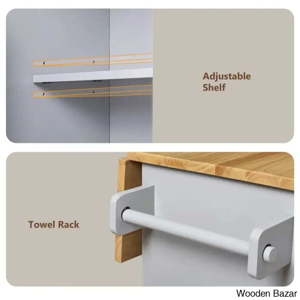 Ronzel 35āāW Rolling Kitchen Trolley Cart Cabinet Kitchen Island With Storage Solid Wood Drop