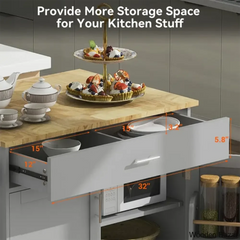 Ronzel 35āāW Rolling Kitchen Trolley Cart Cabinet Kitchen Island With Storage Solid Wood Drop