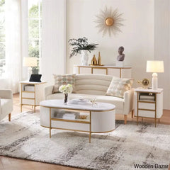 Roseelleny 48’’L Oval Coffee And Center Table With Storage Sliding Drawer Open Shelf