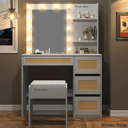 Rosevell Makeup Vanity Dressing Table With Lighted Mirror And Stool