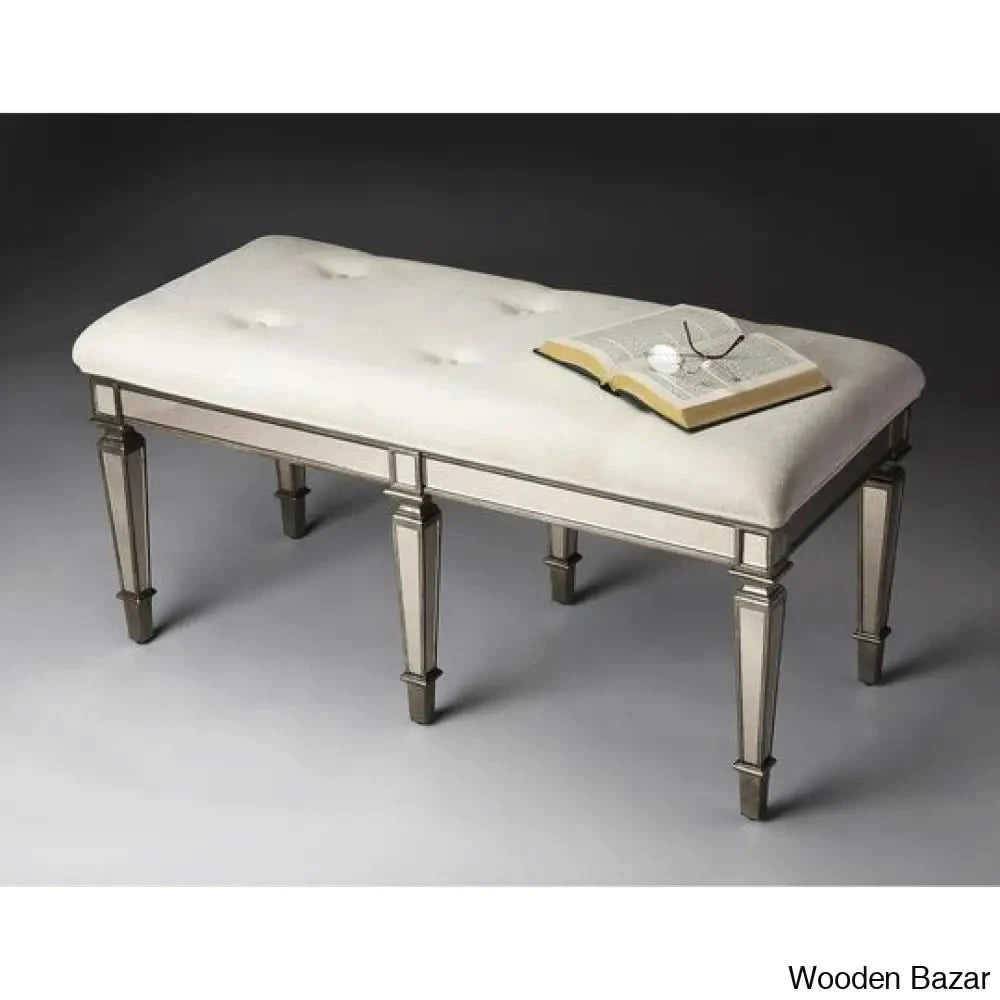Royal Mirrored Upholstered Bench - Wooden Bazar