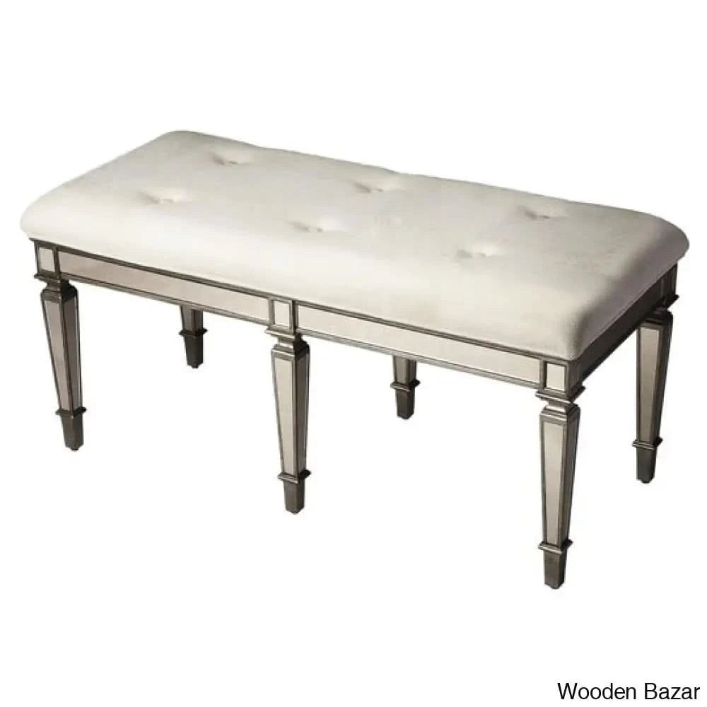 Royal Mirrored Upholstered Bench - Wooden Bazar