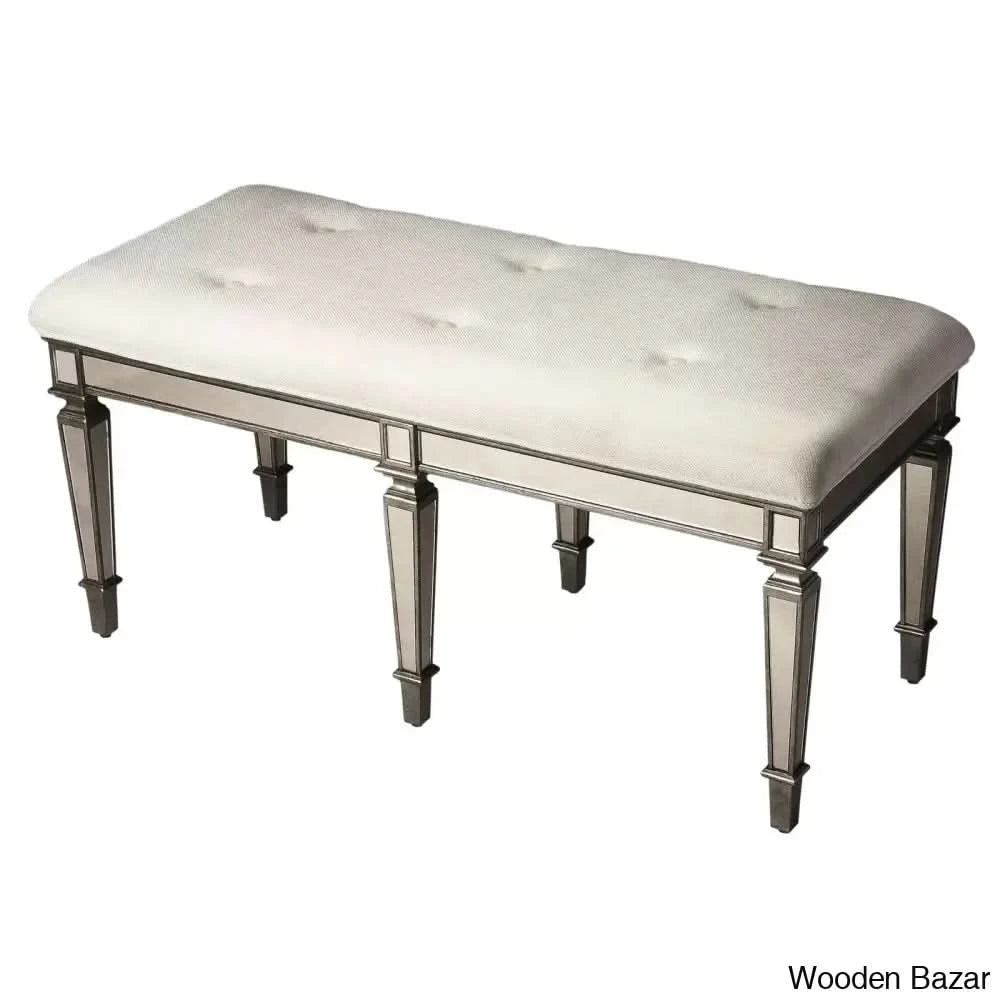 Royal Mirrored Upholstered Bench - Wooden Bazar