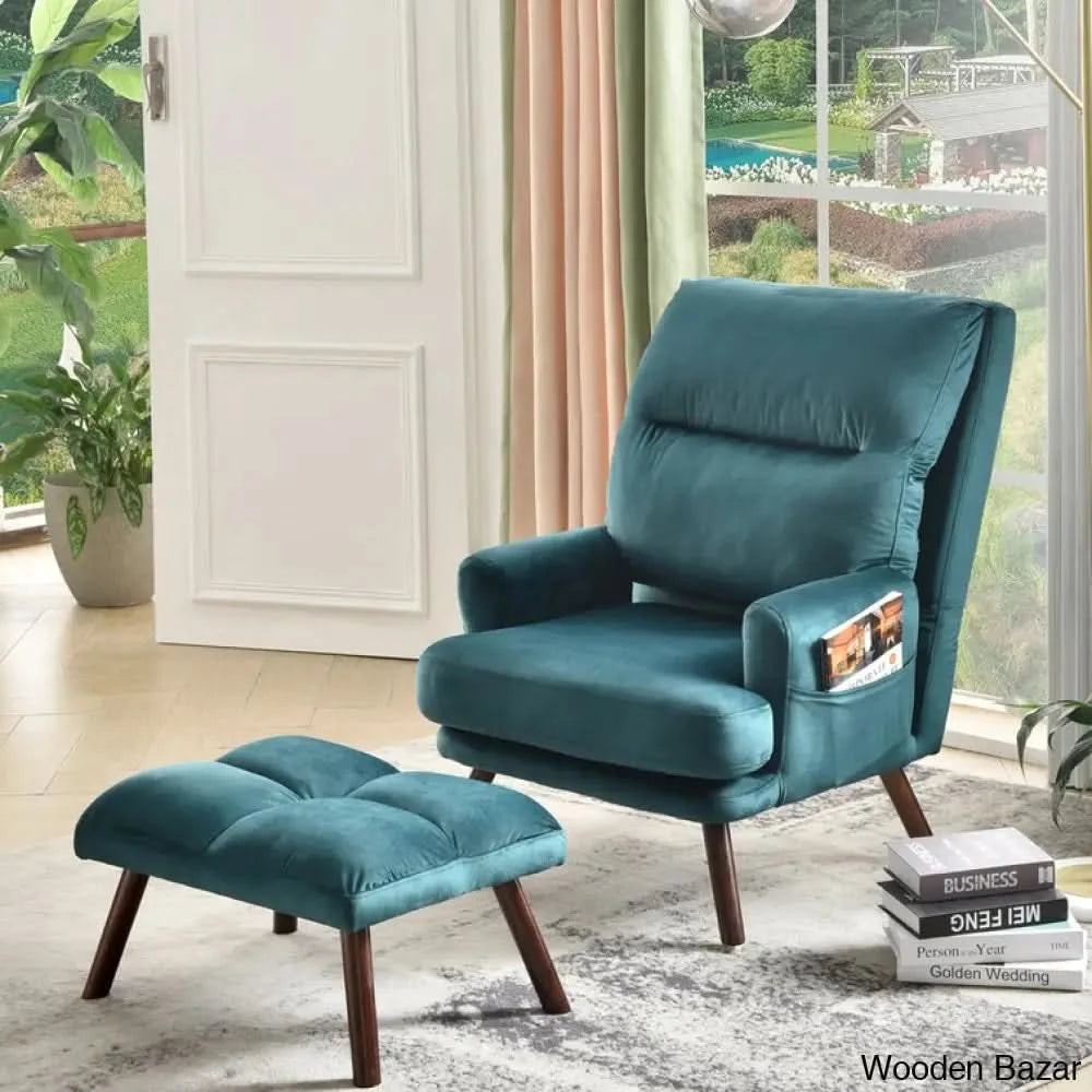 Salma Wide Tufted Lounge Chair Recliner with Ottoman