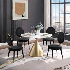 Santor Stylish 4 Seater Pedestal Dining Set - Wooden Bazar Black