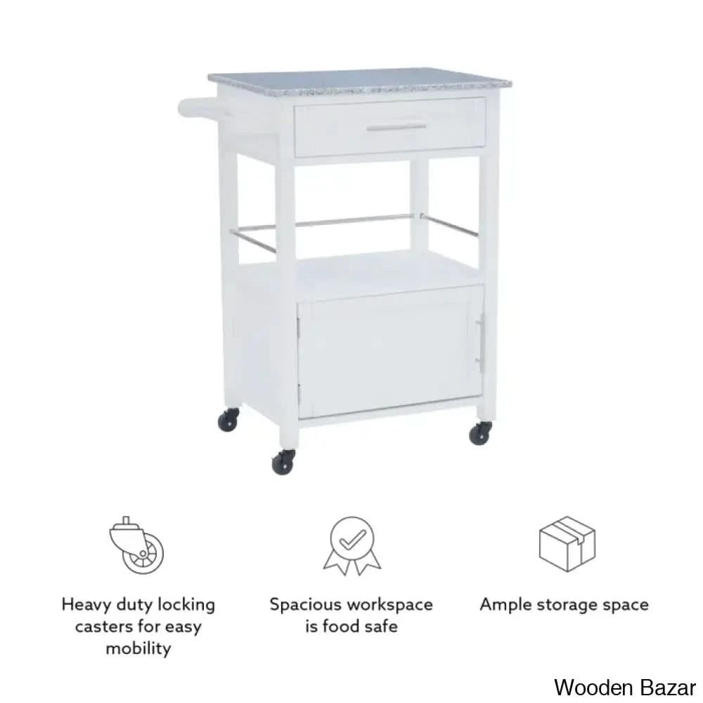 Sariol Granite Top Wood Kitchen Cart With Storage Trolley Cart Cabinet Kitchen Island Storage