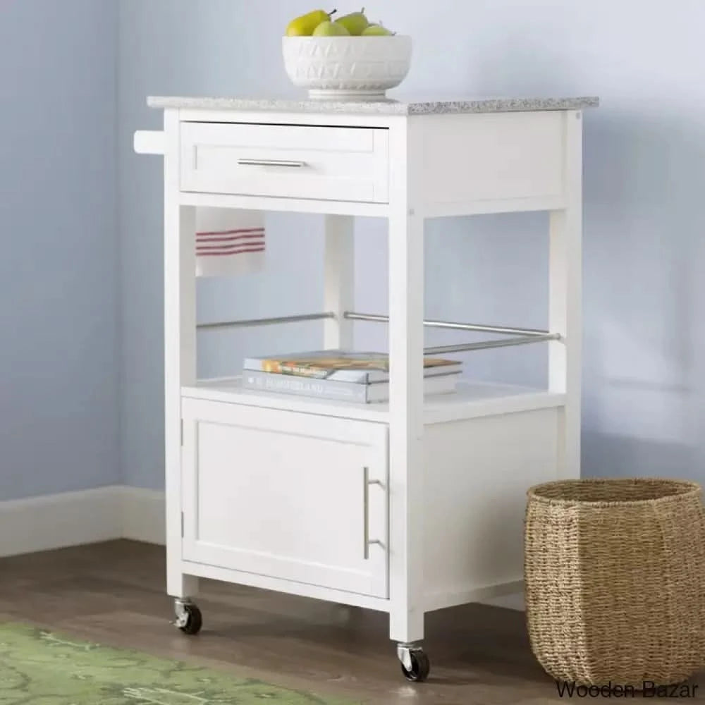 Sariol Granite Top Wood Kitchen Cart With Storage Trolley Cart Cabinet Kitchen Island Storage