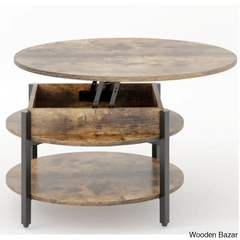 Sehjan Round Coffee Table With Storage Lift Top And Center Natural Wood