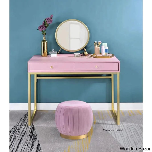Sherena Vanity Dressing Table With Mirror And Stool Pink/Gold