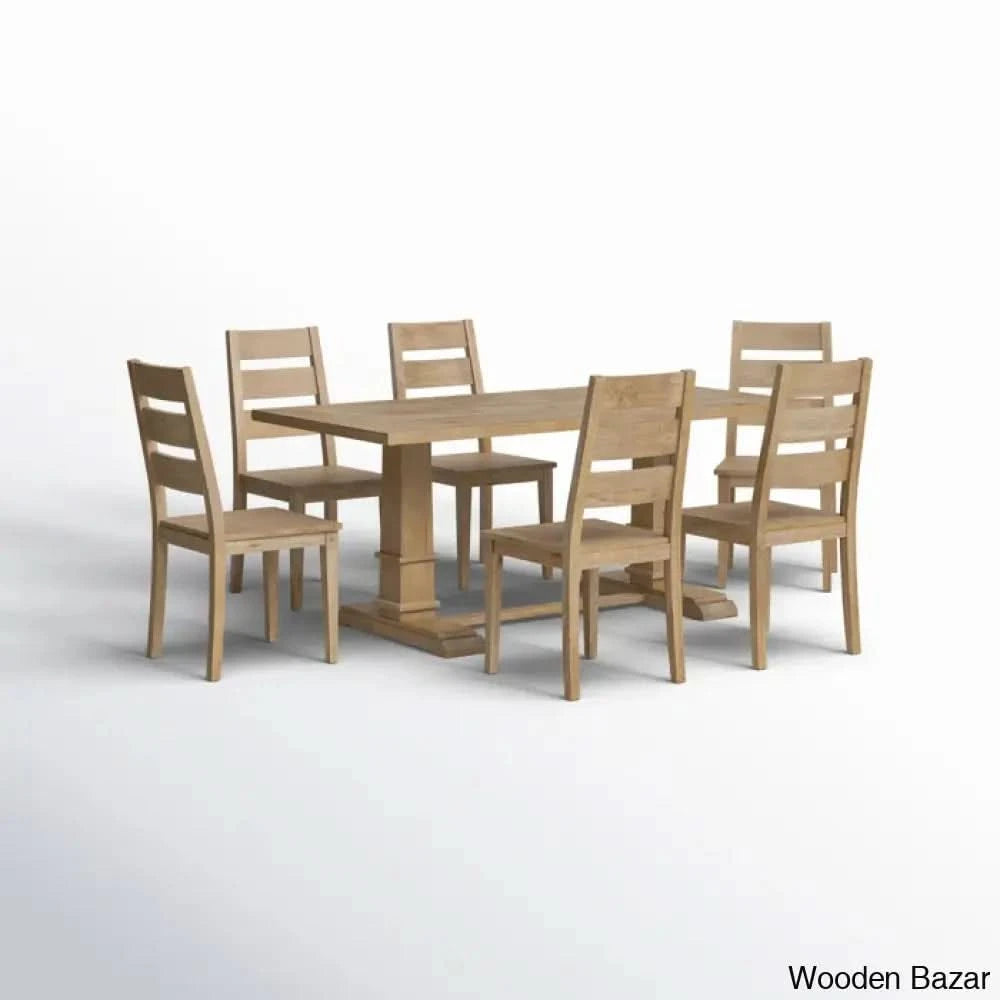 Shillong New Trestle Dining Set For Modern Living - Wooden Bazar