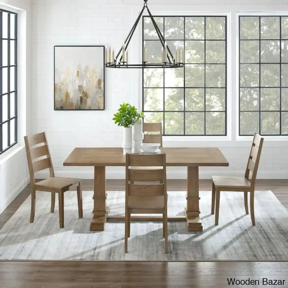 Shillong New Trestle Dining Set For Modern Living - Wooden Bazar 4 Seater