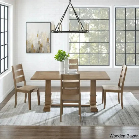 Shillong New Trestle Dining Set For Modern Living - Wooden Bazar 4 Seater