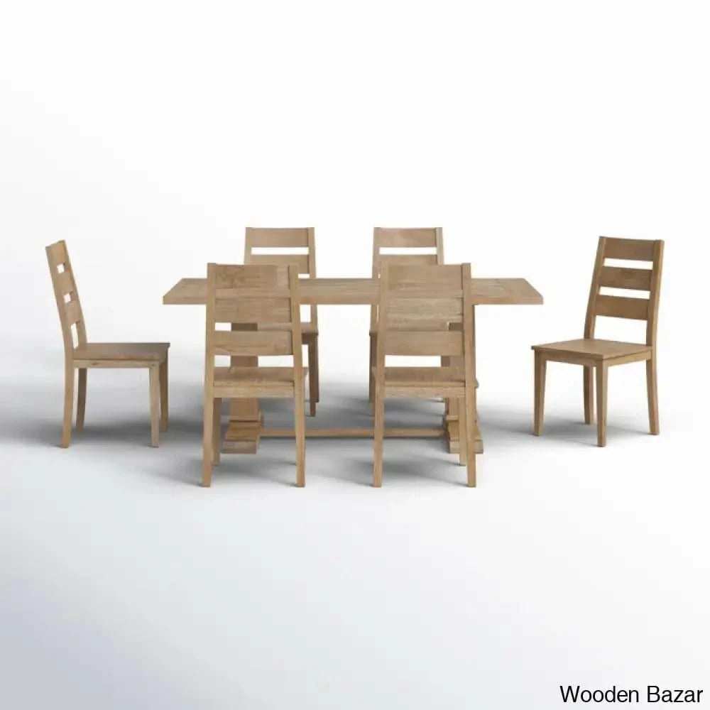 Shillong New Trestle Dining Set For Modern Living - Wooden Bazar