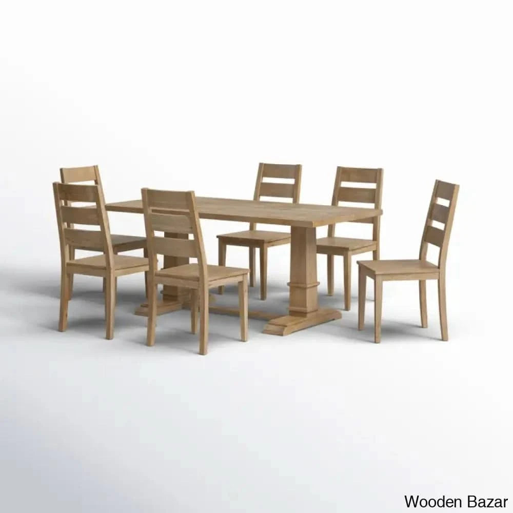 Shillong New Trestle Dining Set For Modern Living - Wooden Bazar