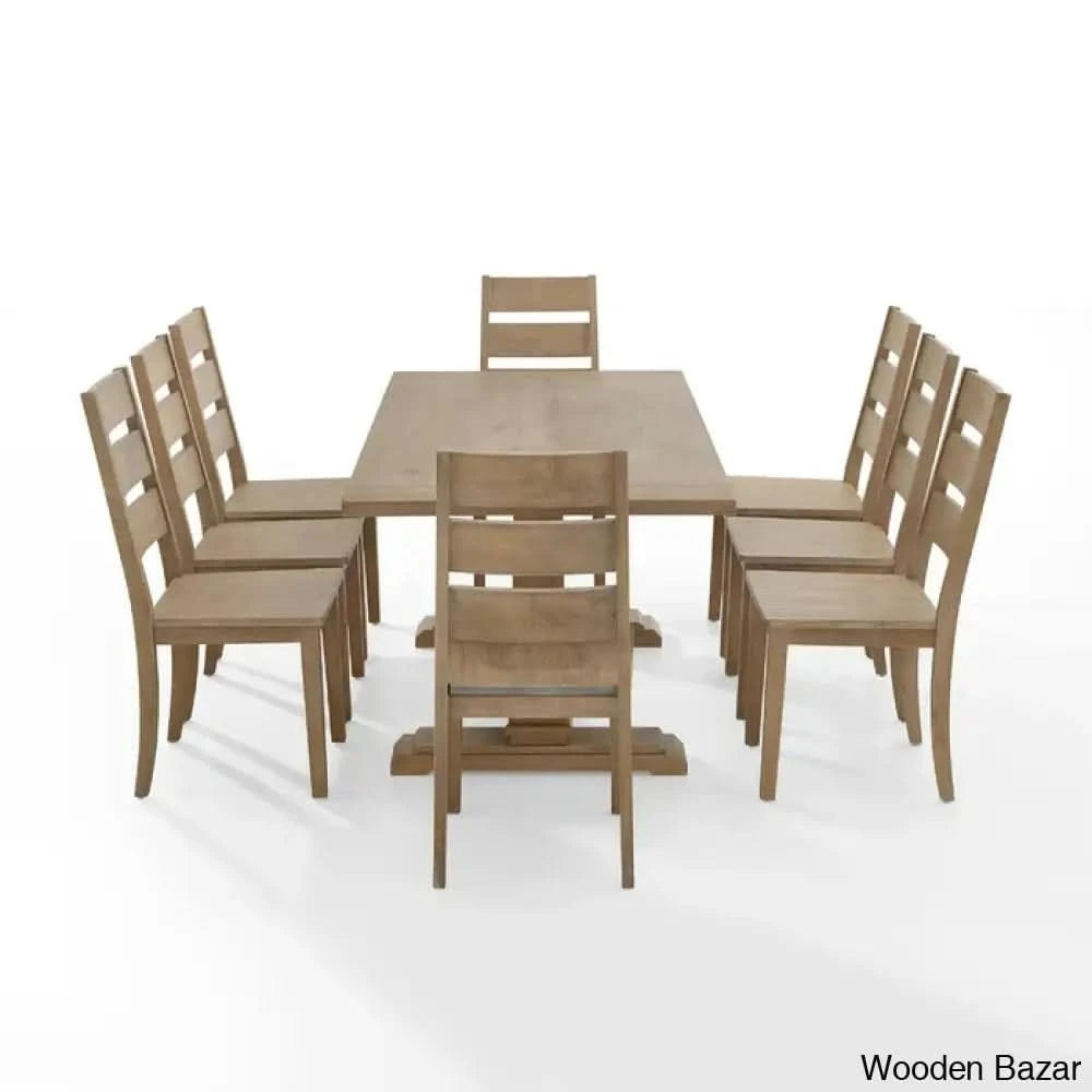 Shillong New Trestle Dining Set For Modern Living - Wooden Bazar