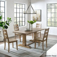 Shillong New Trestle Dining Set For Modern Living - Wooden Bazar