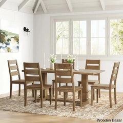 Shillong New Trestle Dining Set For Modern Living - Wooden Bazar 6 Seater
