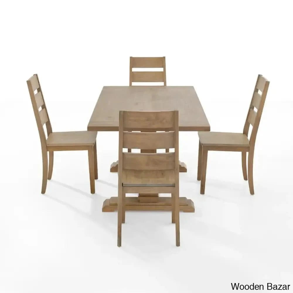Shillong New Trestle Dining Set For Modern Living - Wooden Bazar