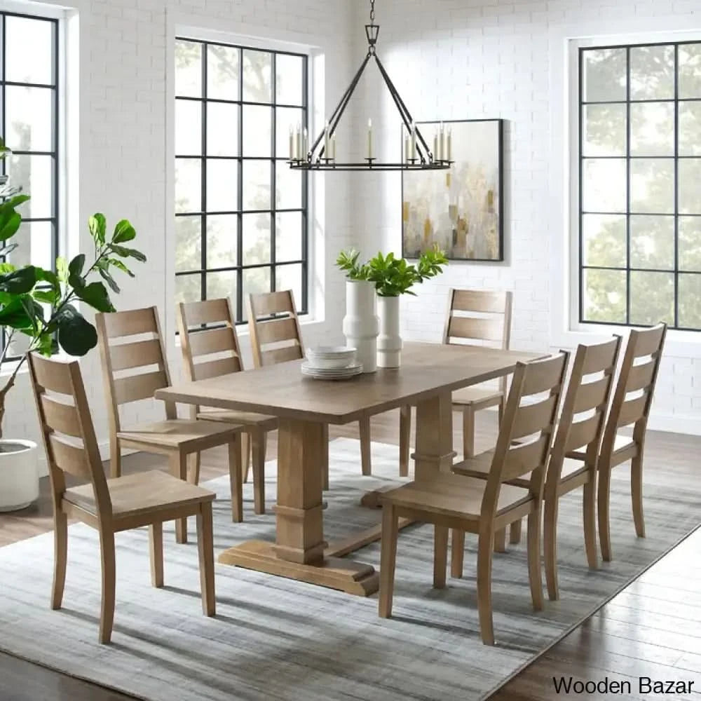 Shillong New Trestle Dining Set For Modern Living - Wooden Bazar 8 Seater