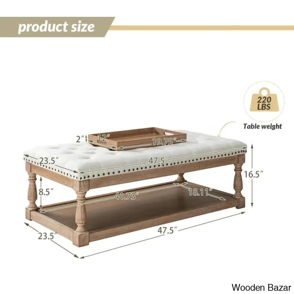 Simyy Tufted Rectangle Cocktail Ottoman With Storage Tray Coffee And Center Table