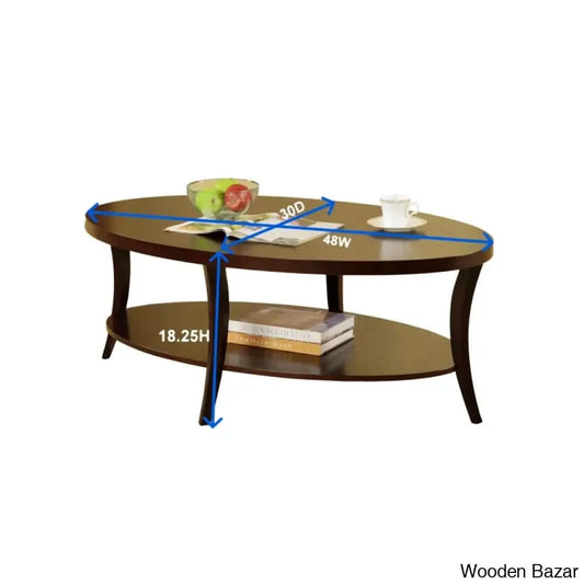 Smajila Single Oval Coffee And Center Table With Shelf Espresso