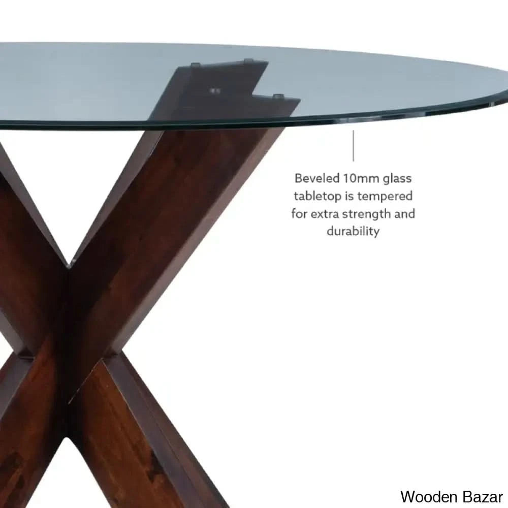 Smiley Best 4 Seater Round Glass Top Dining Set