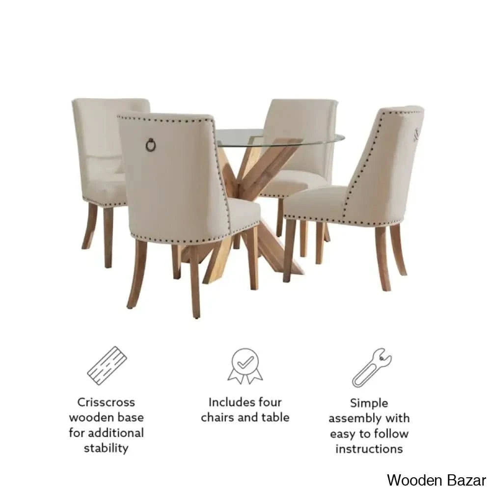 Smiley Best 4 Seater Round Glass Top Dining Set