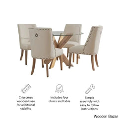 Smiley Best 4 Seater Round Glass Top Dining Set