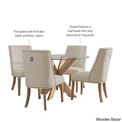 Smiley Best 4 Seater Round Glass Top Dining Set