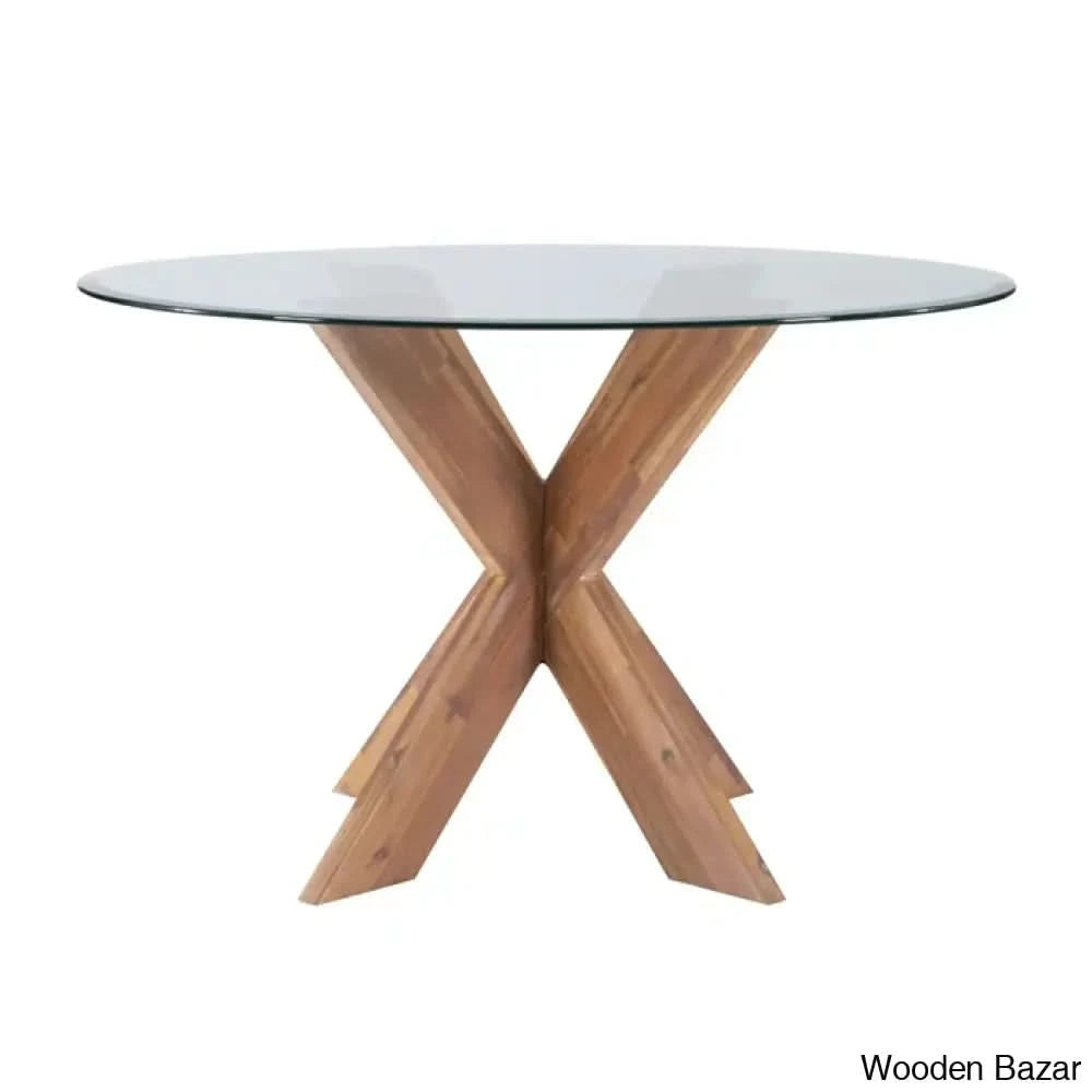 Smiley Best 4 Seater Round Glass Top Dining Set