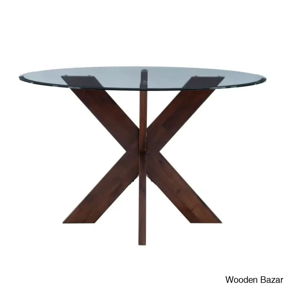 Smiley Best 4 Seater Round Glass Top Dining Set