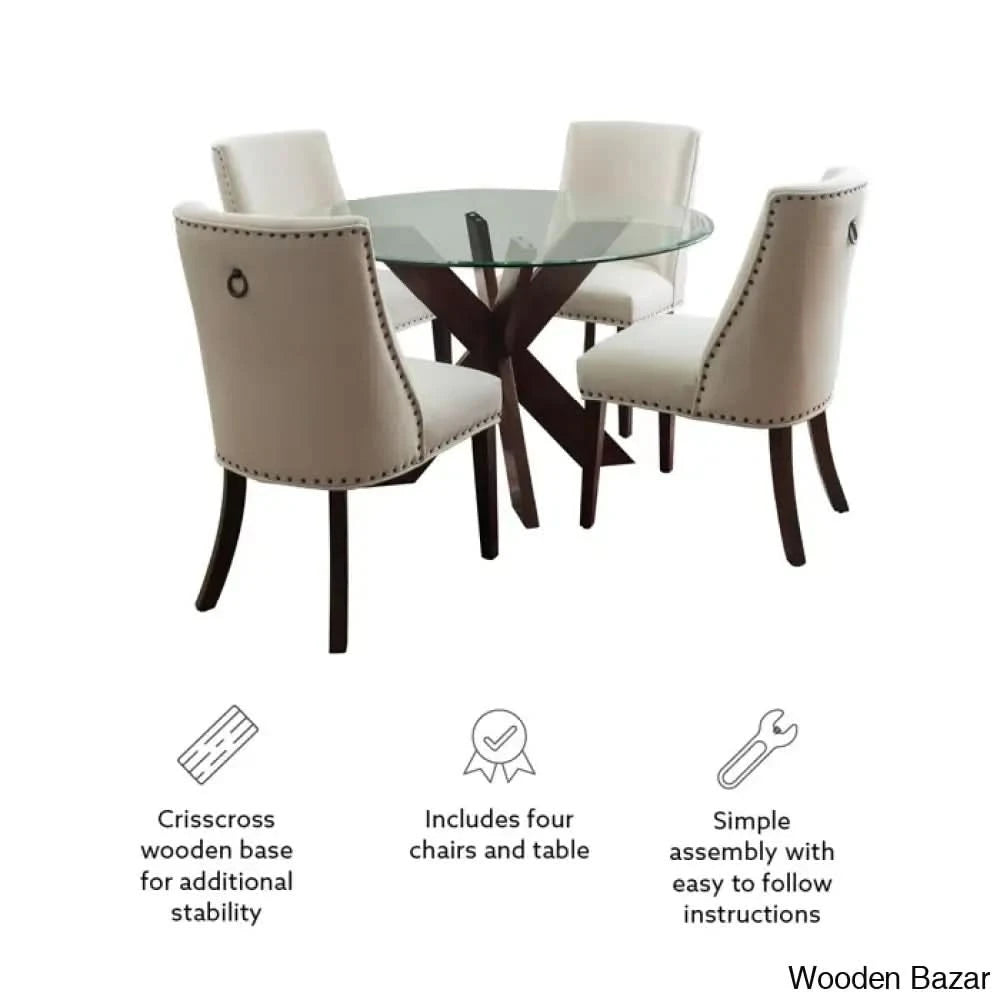 Smiley Best 4 Seater Round Glass Top Dining Set