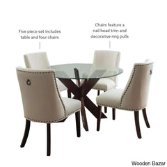 Smiley Best 4 Seater Round Glass Top Dining Set