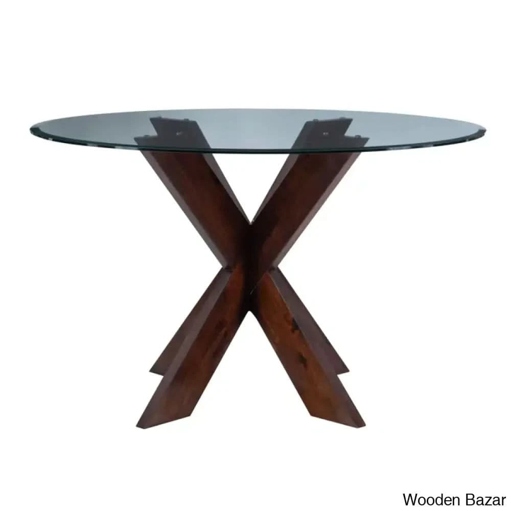 Smiley Best 4 Seater Round Glass Top Dining Set