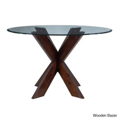 Smiley Best 4 Seater Round Glass Top Dining Set